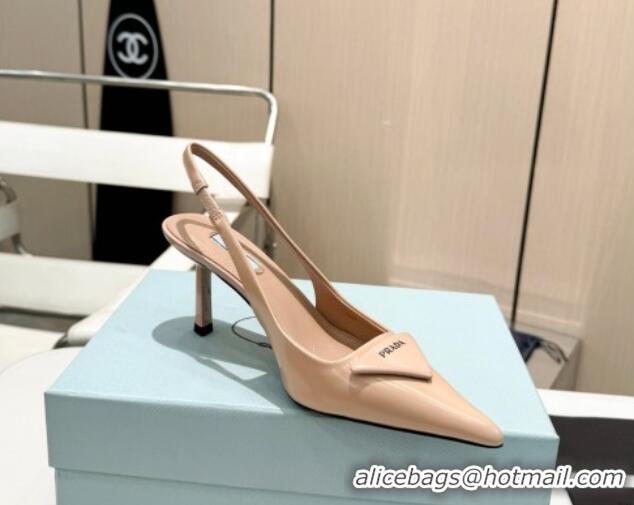 Perfect Prada Brushed Leather Slingback Pumps 7.5cm Beige 429200