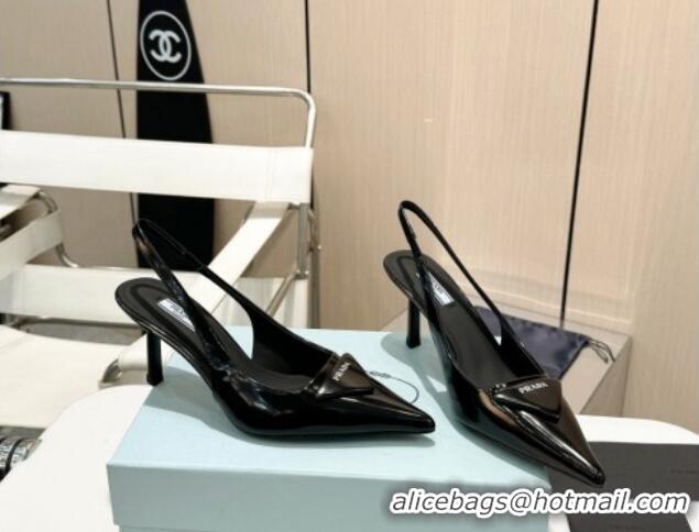 Buy Discount Prada Brushed Leather Slingback Pumps 7.5cm Black 429201