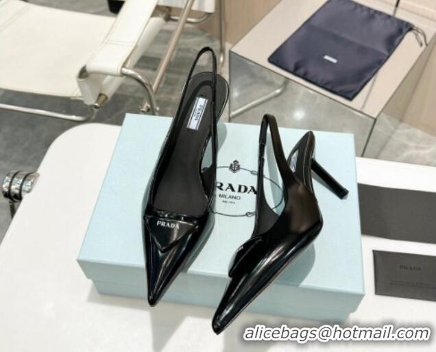 Buy Discount Prada Brushed Leather Slingback Pumps 7.5cm Black 429201