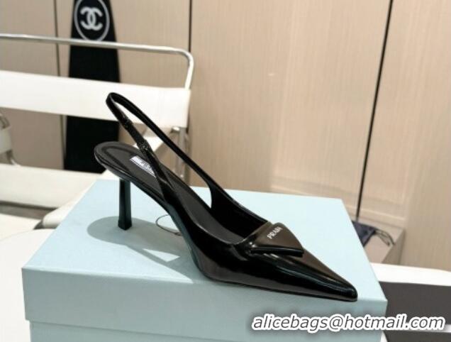 Buy Discount Prada Brushed Leather Slingback Pumps 7.5cm Black 429201