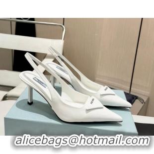 Unique Style Prada Brushed Leather Slingback Pumps 7.5cm White 429202