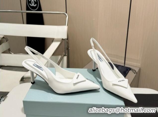 Unique Style Prada Brushed Leather Slingback Pumps 7.5cm White 429202