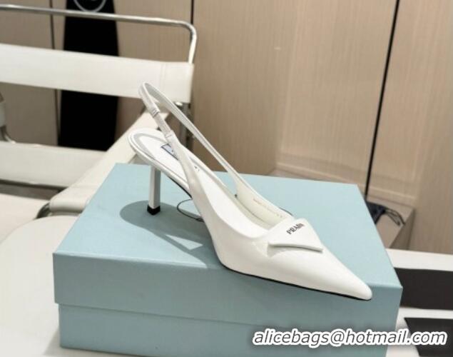 Unique Style Prada Brushed Leather Slingback Pumps 7.5cm White 429202