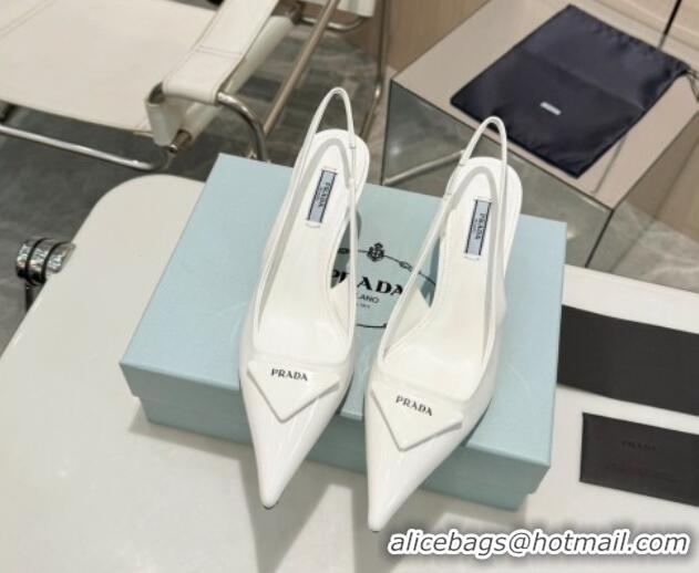 Unique Style Prada Brushed Leather Slingback Pumps 7.5cm White 429202