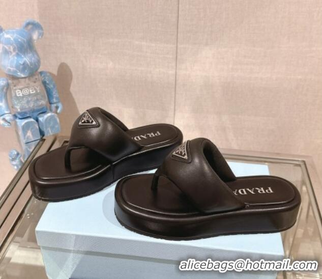 Leisure Prada Soft Lambskin Platform Thong Sandals Black 430013