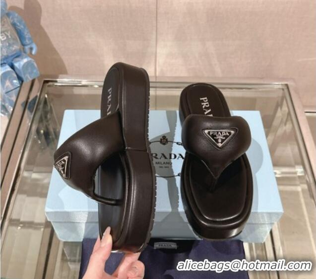 Leisure Prada Soft Lambskin Platform Thong Sandals Black 430013