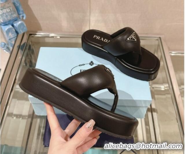 Leisure Prada Soft Lambskin Platform Thong Sandals Black 430013