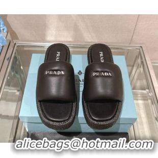 Low Price Prada Nappa Leather Platform Slide Sandals with Signature Black 430004