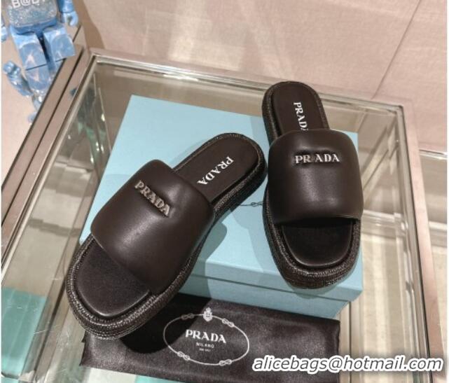 Low Price Prada Nappa Leather Platform Slide Sandals with Signature Black 430004