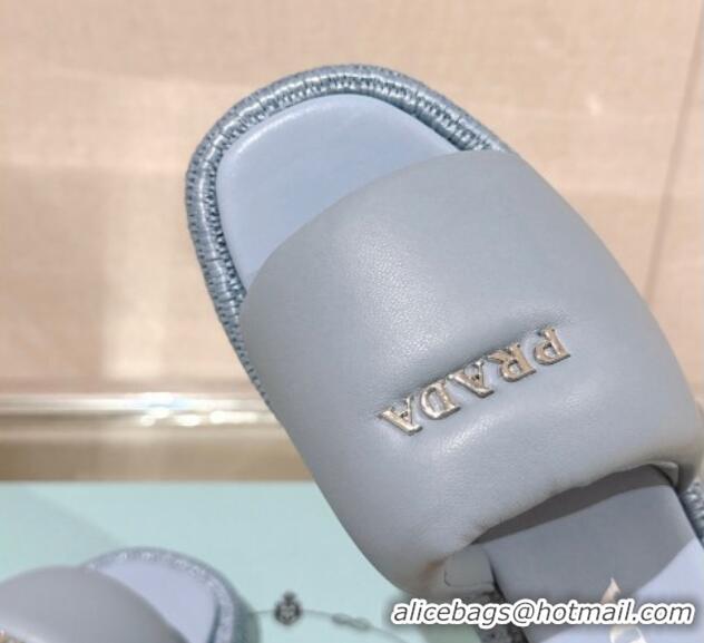 Pretty Style Prada Nappa Leather Platform Slide Sandals with Signature Light Blue 430005