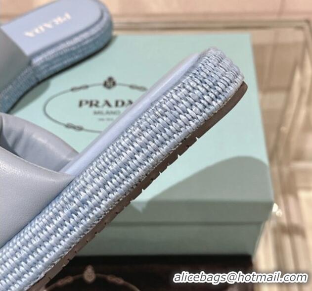 Pretty Style Prada Nappa Leather Platform Slide Sandals with Signature Light Blue 430005