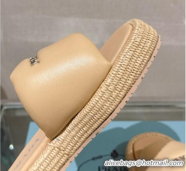 Classic Hot Prada Nappa Leather Platform Slide Sandals with Signature Beige 430006