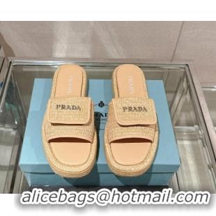 Luxurious Prada Crochet Platform Slide Sandals with Foldover Beige 430007