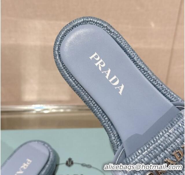 Purchase Prada Crochet Platform Slide Sandals with Foldover Blue 430008