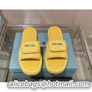 Best Grade Prada Crochet Platform Slide Sandals with Foldover Yellow 430009