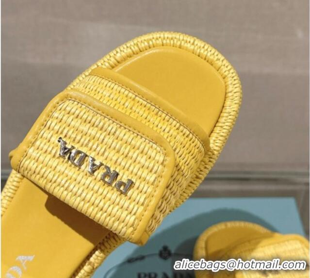 Best Grade Prada Crochet Platform Slide Sandals with Foldover Yellow 430009