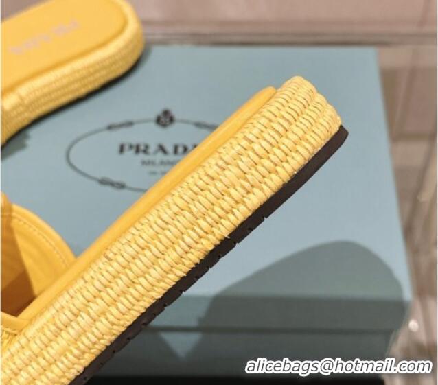 Best Grade Prada Crochet Platform Slide Sandals with Foldover Yellow 430009