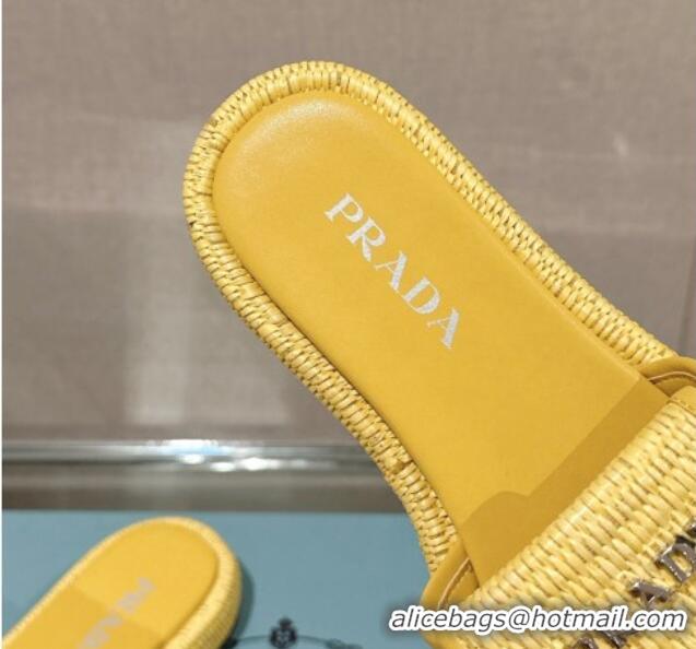 Best Grade Prada Crochet Platform Slide Sandals with Foldover Yellow 430009