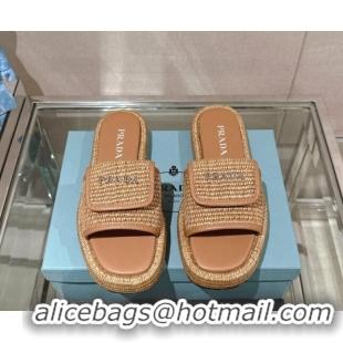 Good Product Prada Crochet Platform Slide Sandals with Foldover Brown 430010