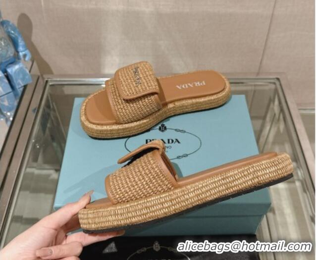 Good Product Prada Crochet Platform Slide Sandals with Foldover Brown 430010