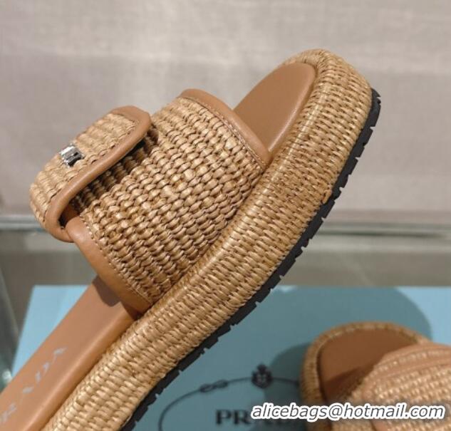 Good Product Prada Crochet Platform Slide Sandals with Foldover Brown 430010