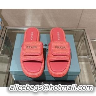 Low Price Prada Crochet Platform Slide Sandals with Foldover Pink 430011