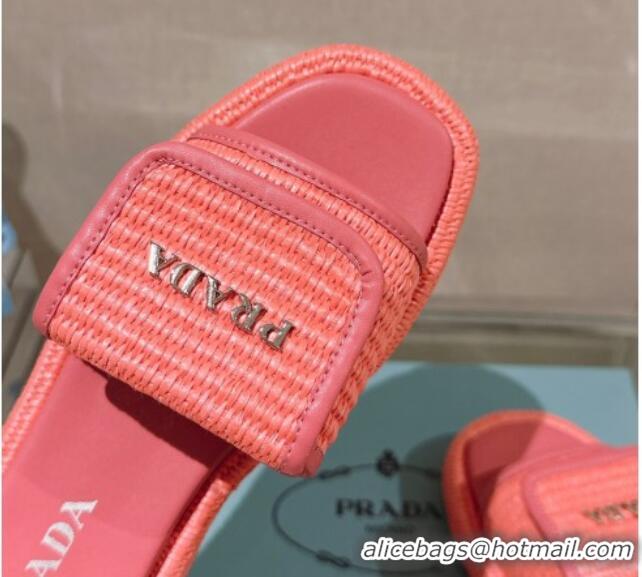 Low Price Prada Crochet Platform Slide Sandals with Foldover Pink 430011