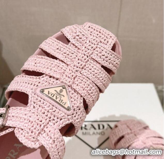 Luxury Prada Crochet Strap Flat Sandals Pink 430015