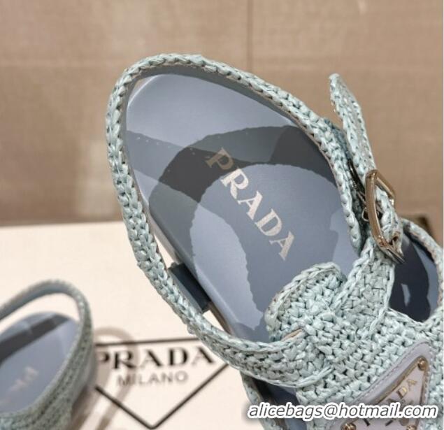 Shop Duplicate Prada Crochet Strap Flat Sandals Blue 430016