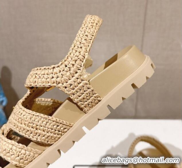 Fashion Prada Crochet Strap Flat Sandals Beige 430017