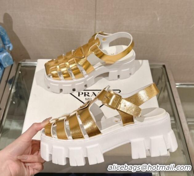 Best Product Prada Monolith Rubber Platform Sandals 5.5cm Gold 430019