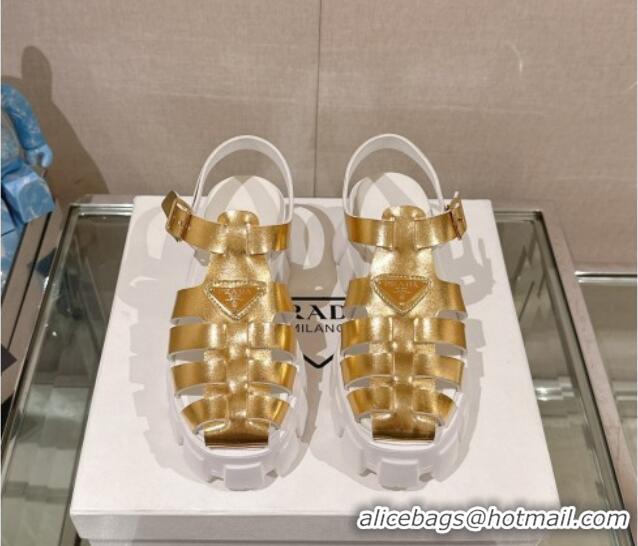 Best Product Prada Monolith Rubber Platform Sandals 5.5cm Gold 430019