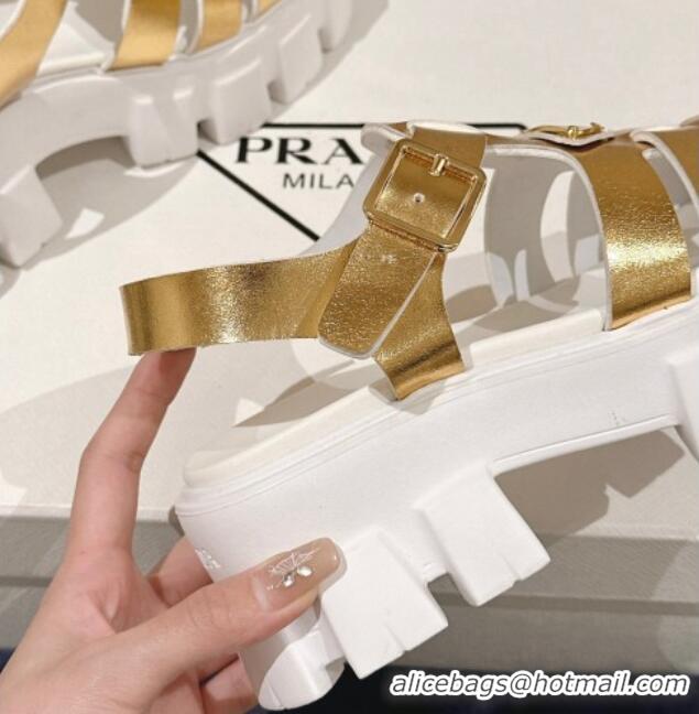 Best Product Prada Monolith Rubber Platform Sandals 5.5cm Gold 430019