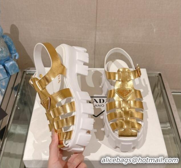 Best Product Prada Monolith Rubber Platform Sandals 5.5cm Gold 430019