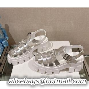 Buy Luxury Prada Monolith Rubber Platform Sandals 5.5cm Silver 430020