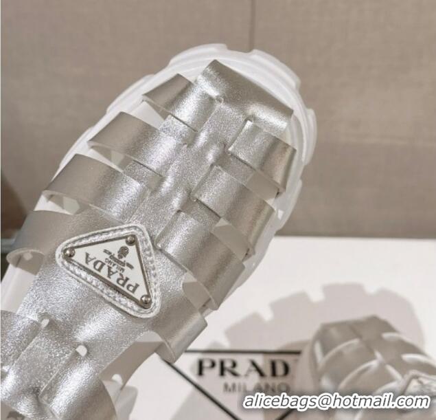 Buy Luxury Prada Monolith Rubber Platform Sandals 5.5cm Silver 430020