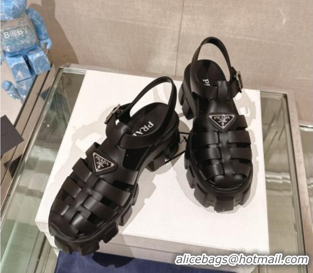 Most Popular Prada Monolith Rubber Platform Sandals 5.5cm Black 430021