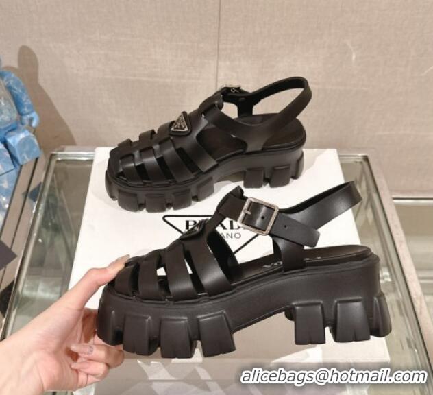 Most Popular Prada Monolith Rubber Platform Sandals 5.5cm Black 430021