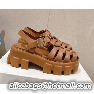 Popular Style Prada Monolith Rubber Platform Sandals 5.5cm Brown 430022