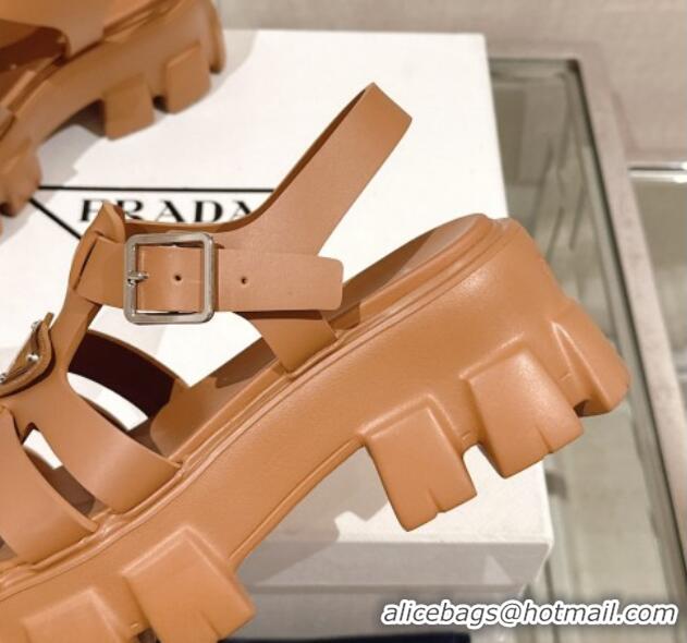 Popular Style Prada Monolith Rubber Platform Sandals 5.5cm Brown 430022