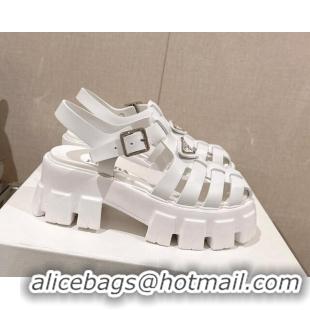 Luxurious Prada Monolith Rubber Platform Sandals 5.5cm White 430023