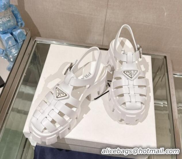 Luxurious Prada Monolith Rubber Platform Sandals 5.5cm White 430023