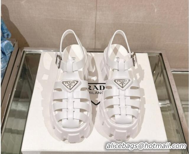 Luxurious Prada Monolith Rubber Platform Sandals 5.5cm White 430023