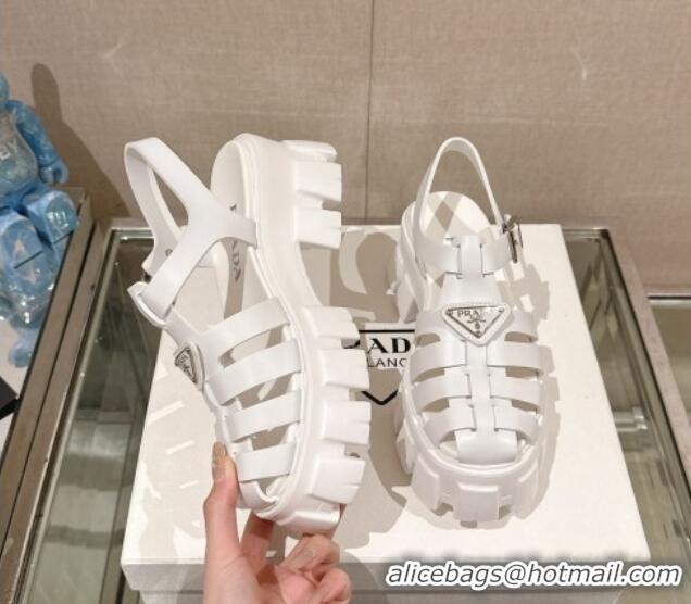 Luxurious Prada Monolith Rubber Platform Sandals 5.5cm White 430023