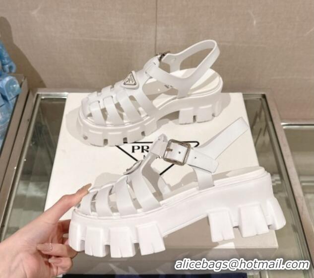 Luxurious Prada Monolith Rubber Platform Sandals 5.5cm White 430023