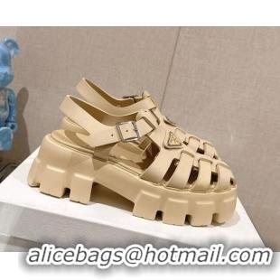 Most Popular Prada Monolith Rubber Platform Sandals 5.5cm Beige 430024