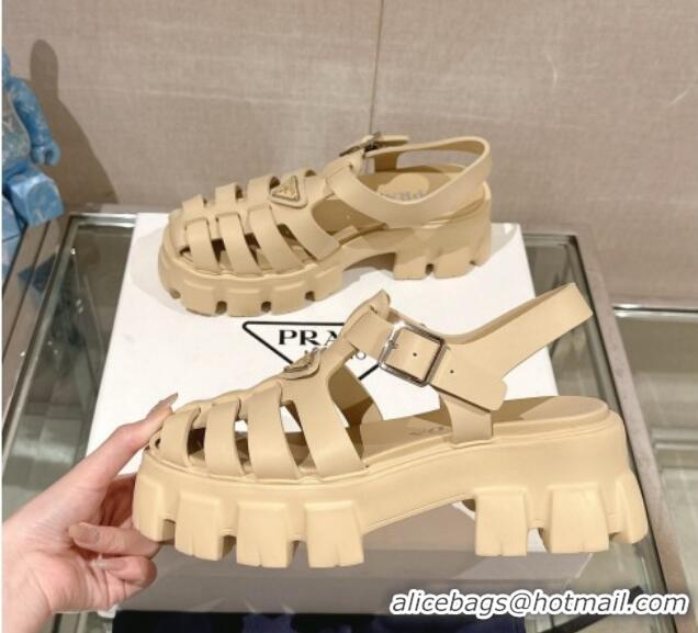 Most Popular Prada Monolith Rubber Platform Sandals 5.5cm Beige 430024