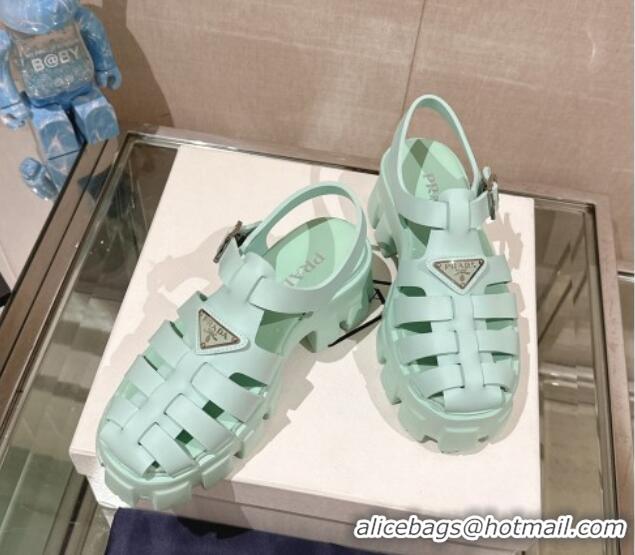 Top Design Prada Monolith Rubber Platform Sandals 5.5cm Green 430025