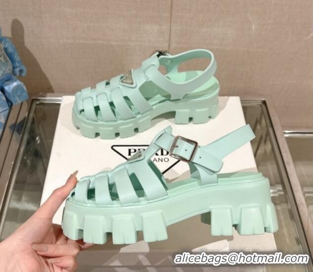 Top Design Prada Monolith Rubber Platform Sandals 5.5cm Green 430025