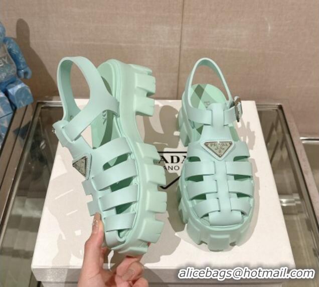 Top Design Prada Monolith Rubber Platform Sandals 5.5cm Green 430025